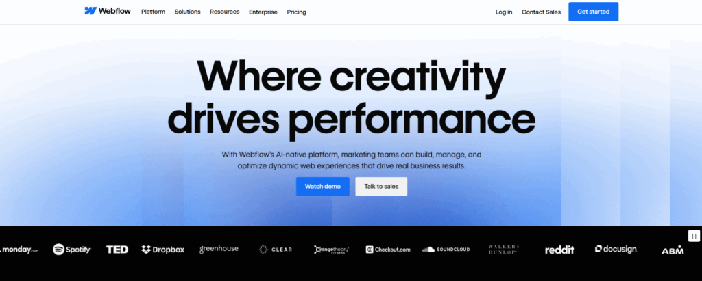 Webflow 首頁截圖